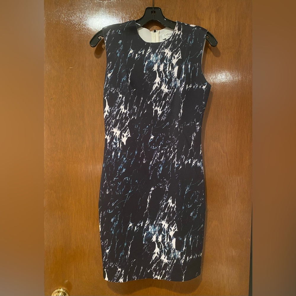 Carmen by Carmen Marc Valvo Sheath Dress in Black Marble, size XS